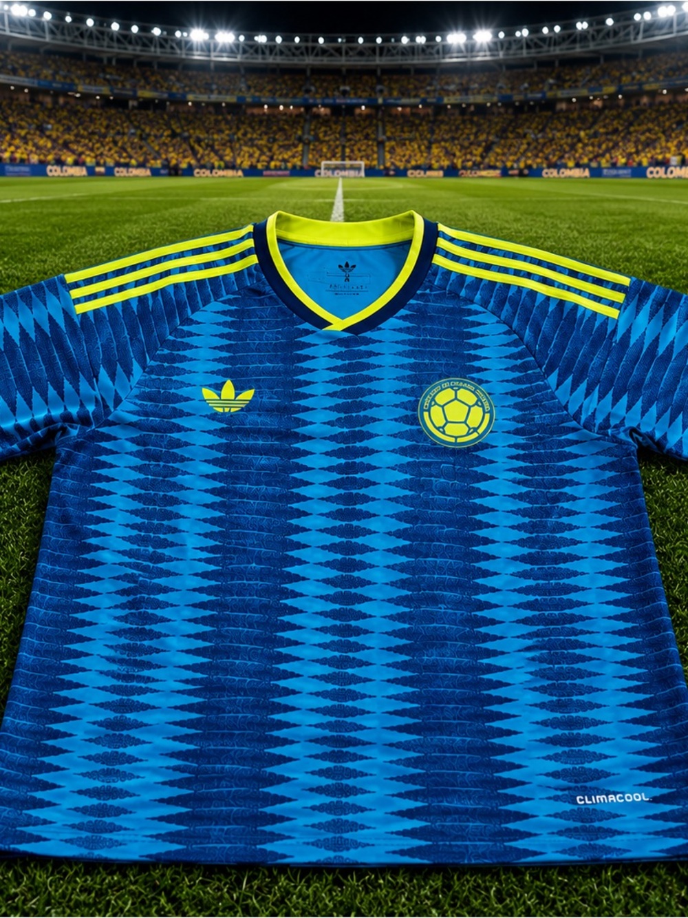 adidas Blue and Neon Yellow Geometric Soccer Jersey